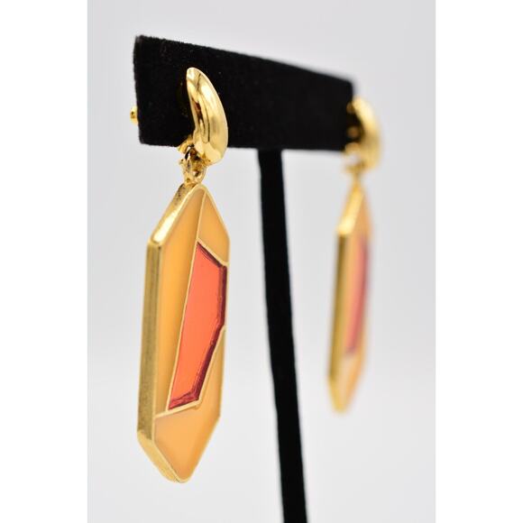 Vintage Dangle Earrings Red Orange Jelly Resin Cream Yellow Bold 1980s BinAI - Picture 4 of 12